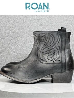ROAN BY BEDSTU ELSIA DISTRESSED GRAY LEATHER WESTERN BOHO ANKLE BOOTS SIZE: 7.5